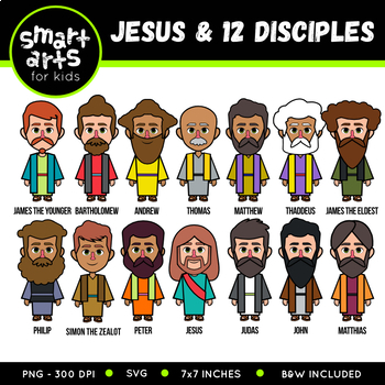 Jesus and 12 Disciples Clip Art Set with names by Smart Arts For Kids