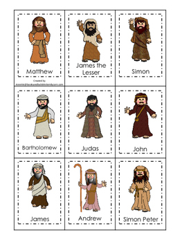 Preview of Jesus and His 12 Disciples Memory Match Printable Game. Preschool-Kindergarten.