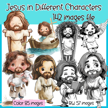 Preview of Jesus Clipart in Different Activity (Color & BW)