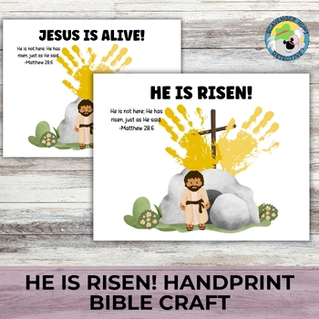 Preview of Jesus is Alive Easter Handprint Craft, He is Risen Toddler Church Handprint Art