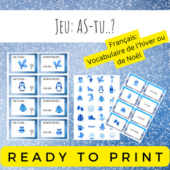 Preview of Jeu FLE As-tu jeu de cartes pour debutants en francais - hiver noel bleu