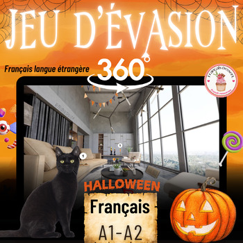 Preview of Jeu d'évasion Halloween Français FLE  A1-A2, digital Escape Room game French