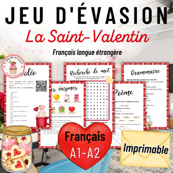 Preview of Jeu d'évasion La Saint-Valentin Français A1-A2 printable Escape Room French