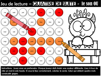 Jeu de lecture - Quatre de suite  le son CH â€“ le son OU