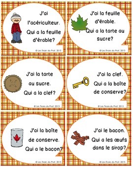 Jeu de vocabulaire Temps des Sucres Sugar Shack Vocabulary I have Who has