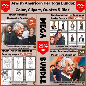 Preview of Jewish American Heritage Month Mega Bundle: Coloring, Clipart, Quotes & Bios!