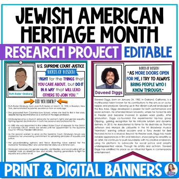 Preview of Jewish American Heritage Month Activity - Research Project - Biography Banners