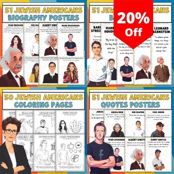 Preview of Jewish American Heritage Month Bundle: Biography & Quotes Posters Coloring Pages