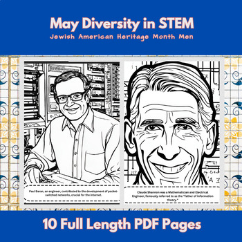 Preview of Jewish American Heritage Month Men in STEM: Diversity Coloring Worksheets
