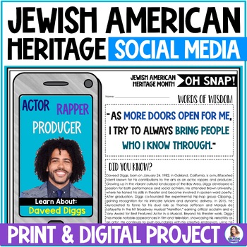 Preview of Jewish American Heritage Month Research Activities - Social Media Project