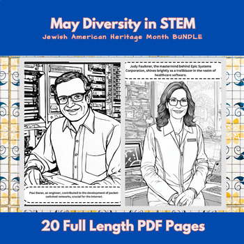 Preview of Jewish American Heritage Month in STEM: BUNDLE Diversity Coloring Worksheets