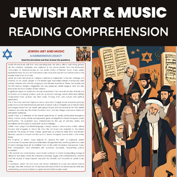 Preview of Jewish Art and Music Reading Comprehension Worksheet | Art and Music of Jews