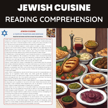 Preview of Jewish Cuisine Reading Comprehension Worksheet | Jewish and Kosher Food