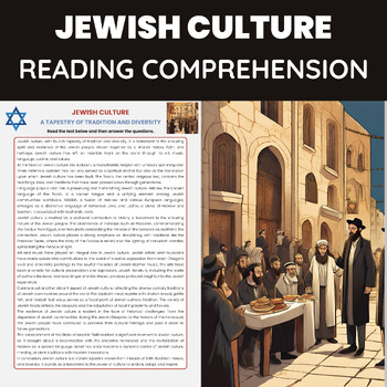 Preview of Jewish Culture Reading Comprehension Worksheet | Culture of Jews and Israel
