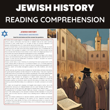 Preview of Jewish History Reading Comprehension Worksheet | History of Jews and Israel
