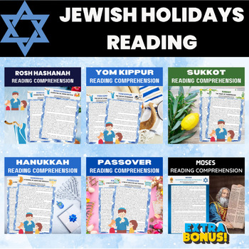 Preview of Jewish Holidays Reading Comprehension Bundle| Jewish Holiday Activities