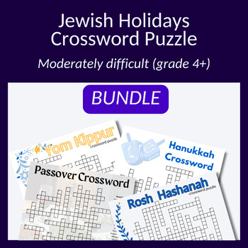Preview of Jewish Holidays crossword puzzles— great for vocabulary or research. Grade 4+