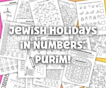 Preview of Jewish Holidays in Numbers: Purim |  55 Math Activity Pages Pre-K, K, 1st grade