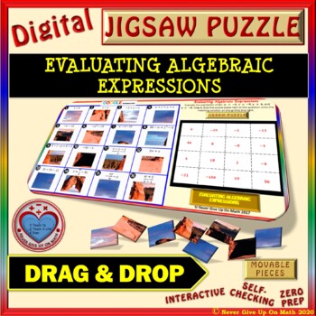 Preview of Jigsaw Puzzle: Evaluate Algebraic Expressions (Google Interactive & Hard Copy)
