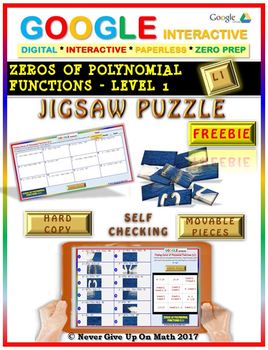 Preview of Jigsaw Puzzle FREEBIE: Zeros Polynomial Functions Level 1 (Google & Hard Copy)