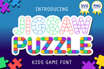 Preview of Jigsaw Puzzle Font, Color - Outline - Black Version, OTG,SVG,PNG