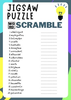 Jigsaw Puzzle No Prep Word Scramble Puzzle Worksheet Activity Morning Work