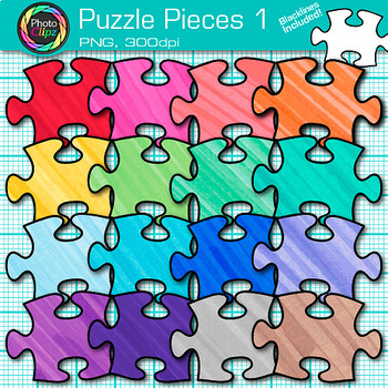 Preview of Jigsaw Puzzle Piece Clipart: 17 Cute Colorful Single Clip Art, Transparent PNG