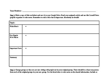 Preview of Jigsaw Reading Graphic Organizer (Cornell Notes)