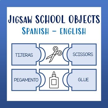 Preview of Jigsaw School Objects (English and Spanish)