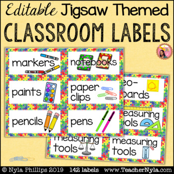 Preview of Jigsaw Themed Editable Classroom Labels