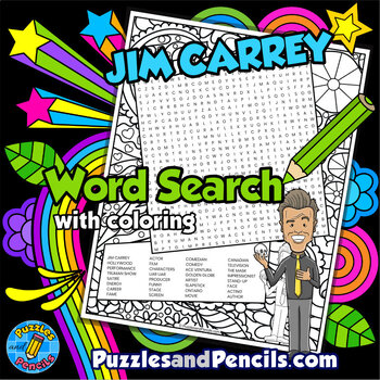 Preview of Jim Carrey Word Search Puzzle Activity and Coloring | Famous Canadians