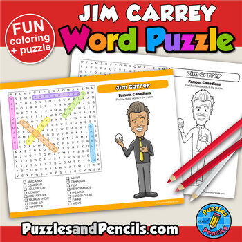 Preview of Jim Carrey Word Search Puzzle and Coloring Activity | Famous Canadians