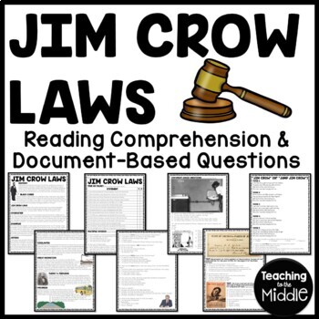 Preview of Jim Crow Laws Reading Comprehension Civil Rights Movement Black History Month