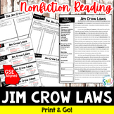 Jim Crow Laws Close Reading & Writing Activity SS5H6 SS5H6