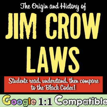 Preview of Jim Crow Laws Student Reading, Primary Source Activity, Web Quest on Black Codes