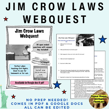 Preview of Jim Crow Laws Webquest (Civil Rights Movement)