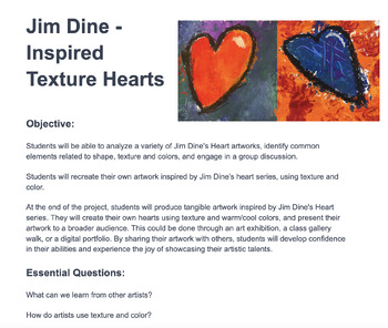 Preview of Jim Dine inspired Texture Hearts
