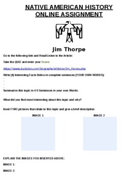 Preview of Jim Thorpe Assignment W/ Online Article (Microsoft Word)