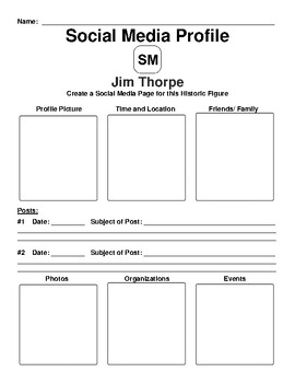 Preview of Jim Thorpe "Social Media Page" Worksheet & WebQuest