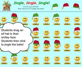 Preview of "Jingle, Jingle, Jingle" Elf Hat SMART Board Attendance Activity w/ SOUND