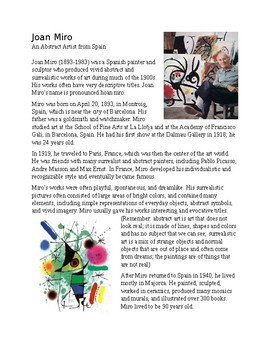 Preview of Joan Miro Info Sheet
