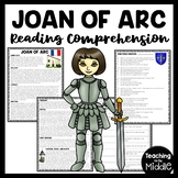 Joan of Arc Biography Reading Comprehension Worksheet Middle Ages