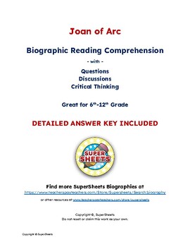 Preview of Joan of Arc Biography: Reading Comprehension & Questions w/ Answer Key