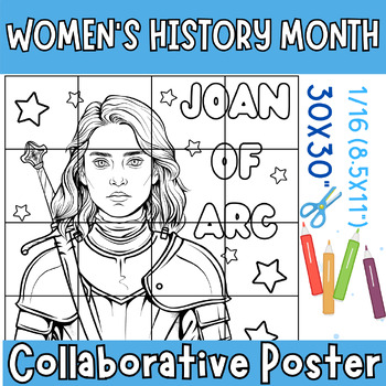 Preview of Joan of Arc Collaborative Coloring Poster Activities, Women's History Month