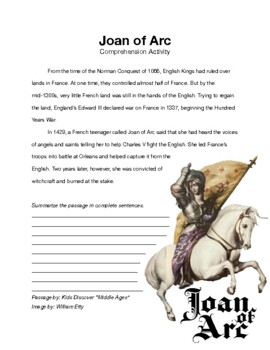 Preview of Joan of Arc Comprehension Activity
