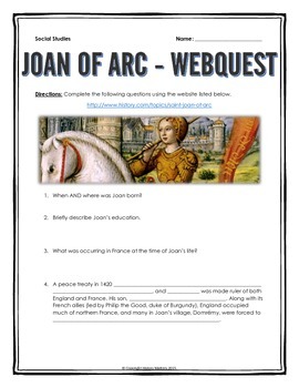 Preview of Joan of Arc - Webquest with Key