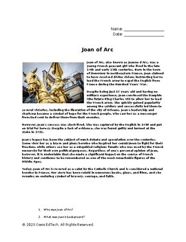 Preview of Joan of Arc Worksheet