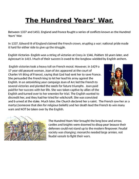 Preview of Joan of Arc and the Hundred Years War reading and guiding questions