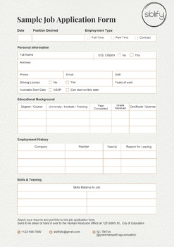 Preview of Job Application Form Sample