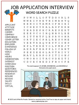 Preview of Job Application and Interview Word Search Puzzle | Vocabulary Activity Worksheet